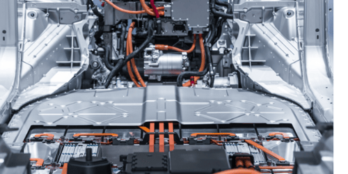 The battery and mechanical components of an electric vehicle